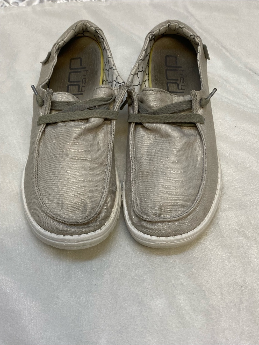 Hey Dude Slip-On Shoes Wendy women’s sparkling pearl grey size 9